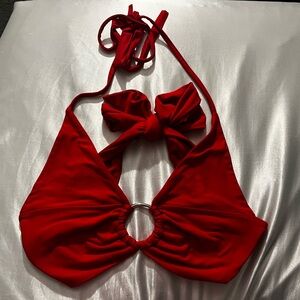 Red Halter Crop Top with Decorative Center Ring
